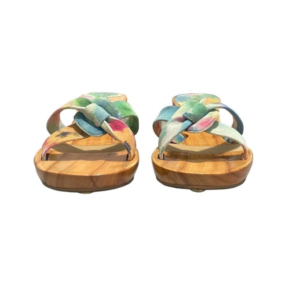Studio Delman Handcrafted in Spain Suede Slides Sandals Tie Dye Wood Heel Size 9 - Picture 6 of 11